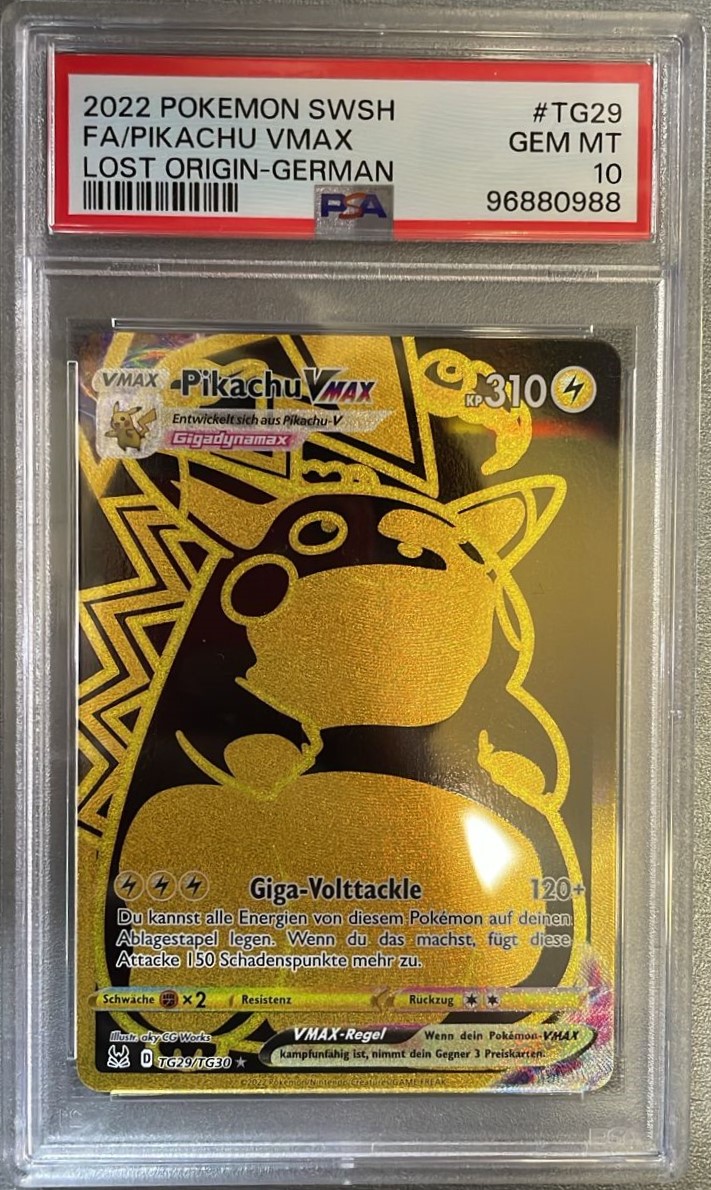 2022 Pokémon Sword & Shield Lost Origin FA/Pikachu VMAX TG29 GEM MT PSA 10 (German)