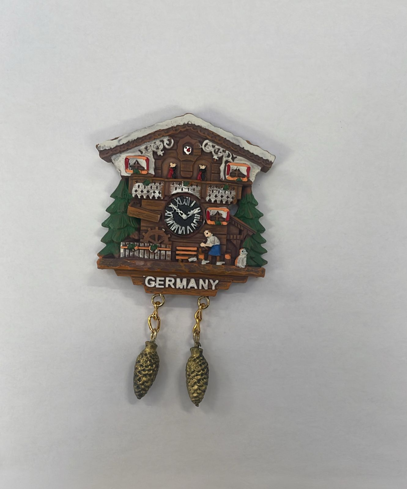 Traditional Germany Cuckoo Clock Souvenir Fridge Magnet with Pine Cone Weights