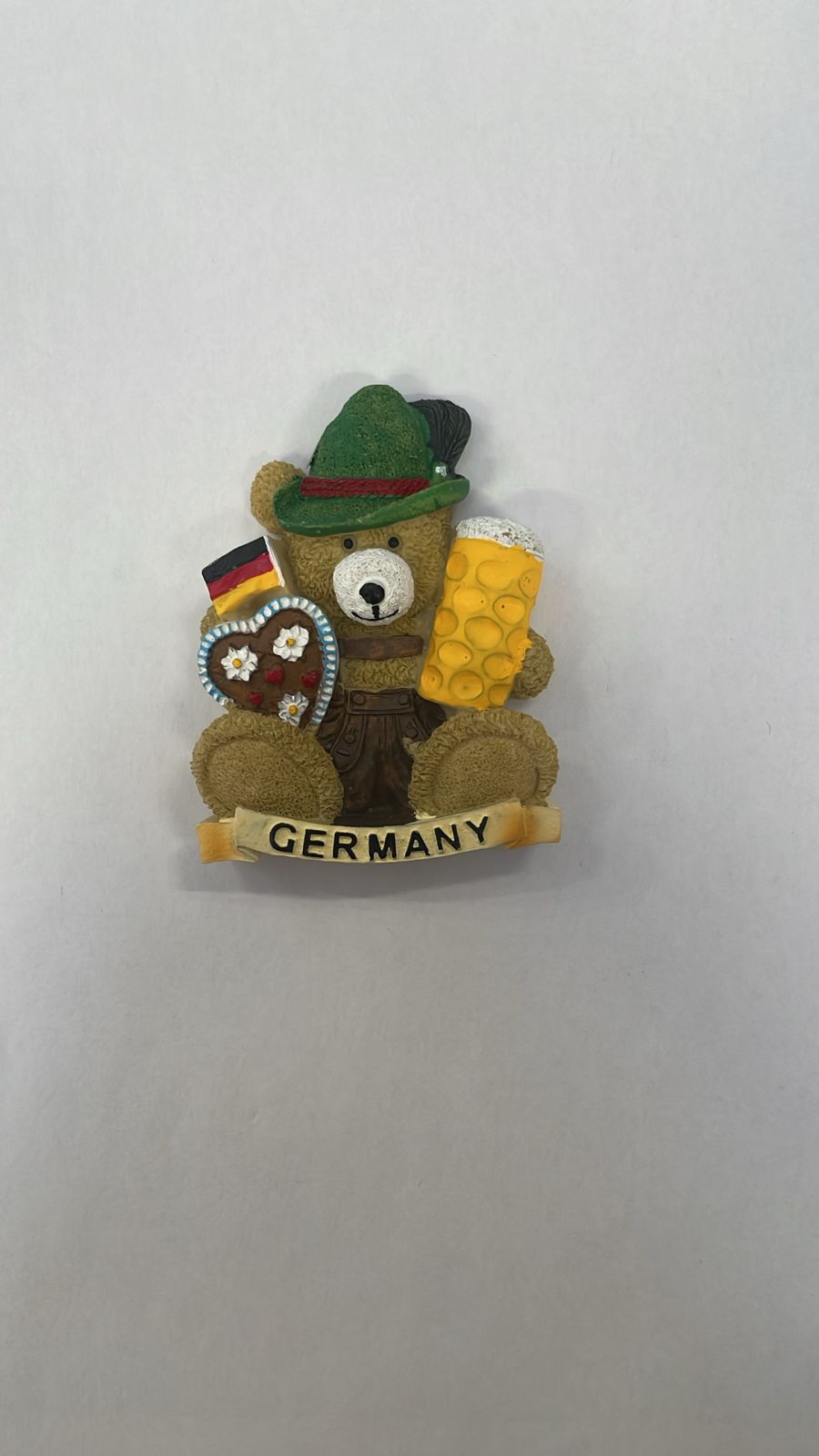 Germany Souvenir Teddy Bear Fridge Magnet with Traditional Lederhosen and Beer
